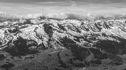 Black and white Alps panorama view