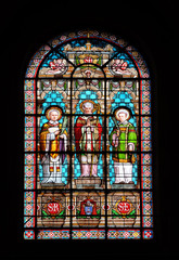 Fototapeta na wymiar Saint Denis, stained glass windows in the Saint Roch Church, Paris, France 