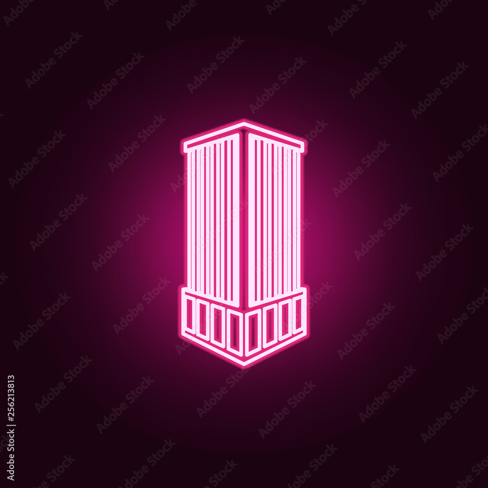 Poster illustration of 3d skyscraper building icon. elements of 3d building in neon style icons. simple ico