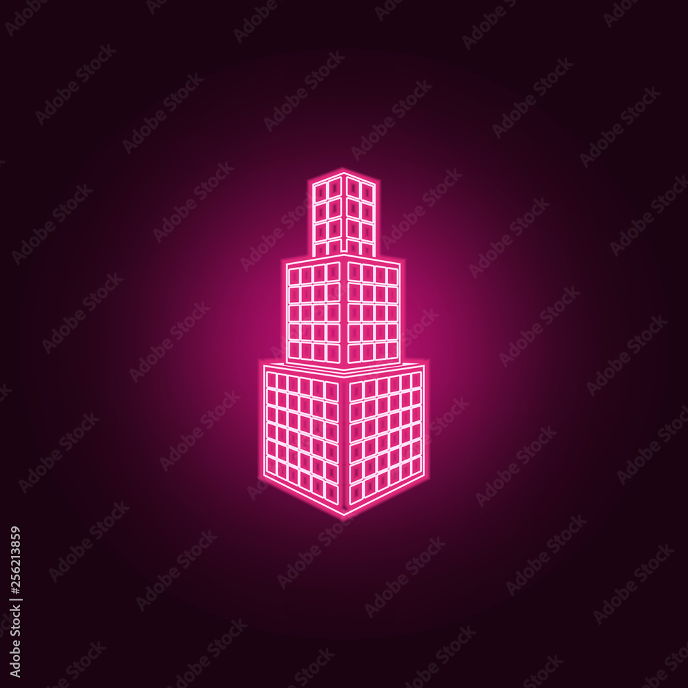 Poster illustration of 3d skyscraper building icon. elements of 3d building in neon style icons. simple ico