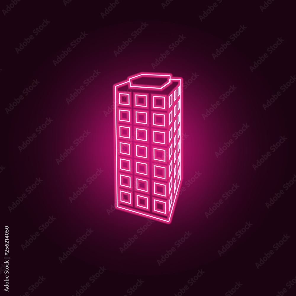 Poster illustration of 3 d office building icon. elements of 3d building in neon style icons. simple icon f
