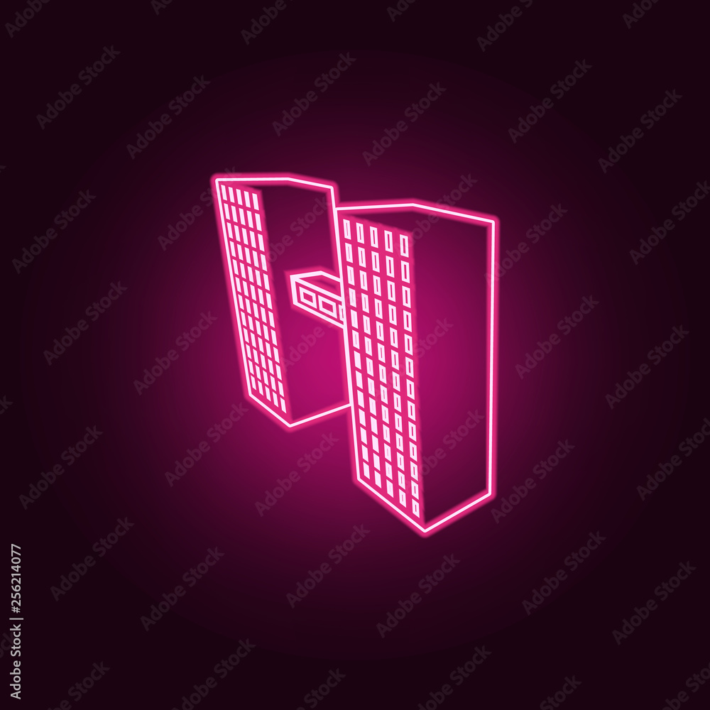 Poster illustration of 3d building icon. elements of 3d building in neon style icons. simple icon for websi