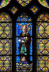 Saint Germanus of Auxerre, stained glass window from Saint Germain-l'Auxerrois church in Paris, France
