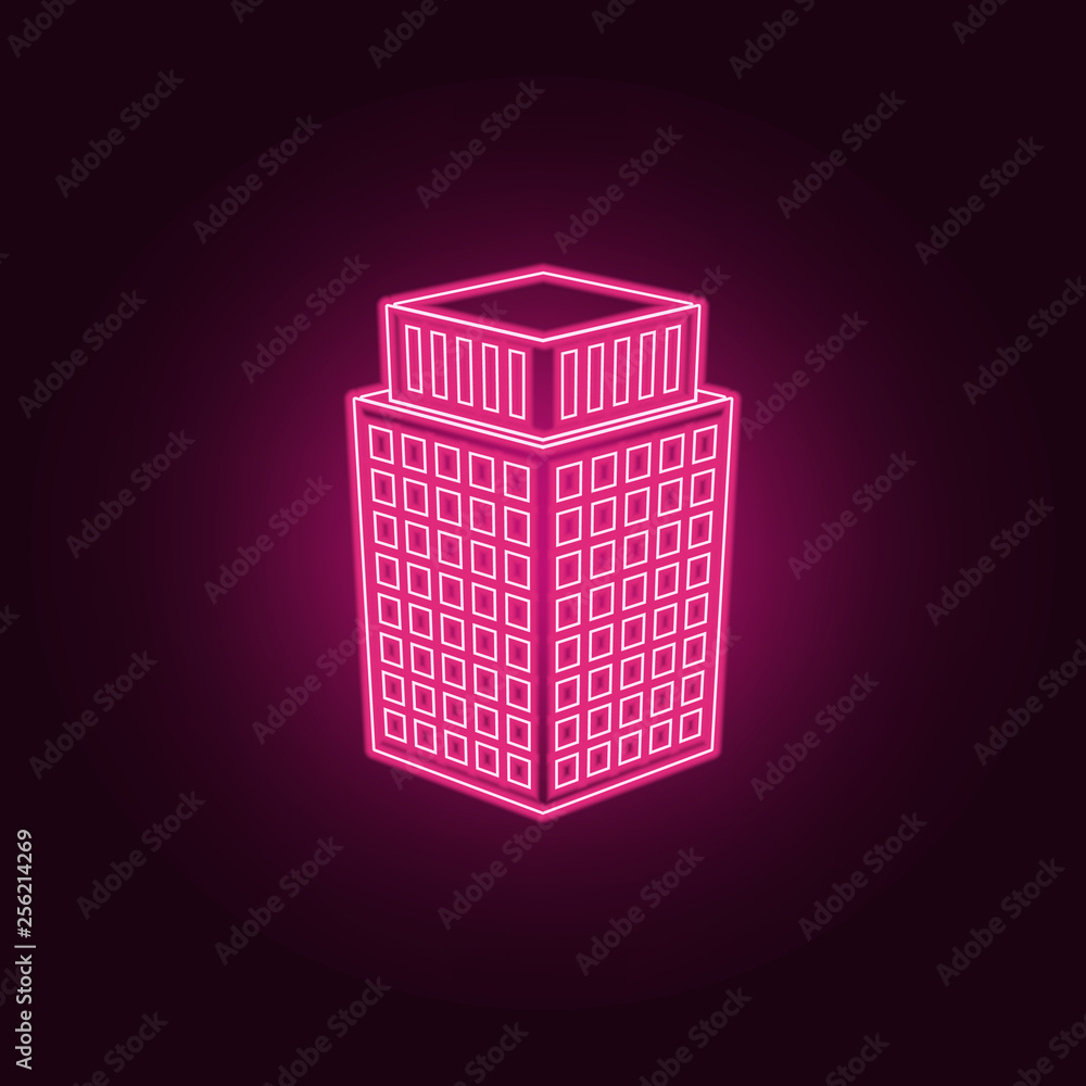 Poster illustration of 3d building icon. elements of 3d building in neon style icons. simple icon for websi