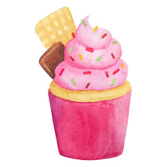 hand drawn watercolor cupcake