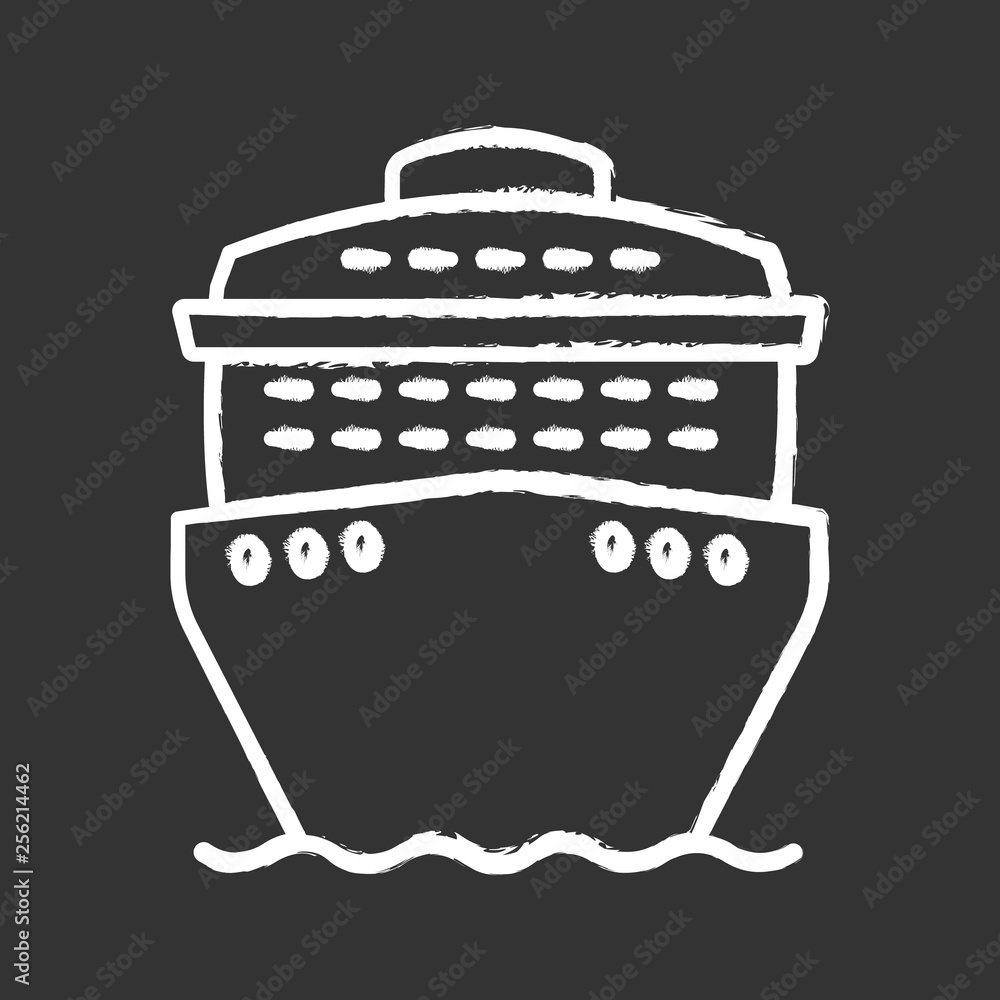 Poster cruise ship in front view chalk icon