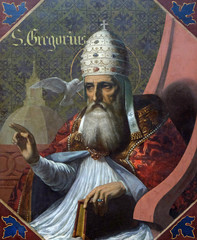 Saint Pope Gregory I, fresco in the Saint Germain l'Auxerrois church in Paris, France
