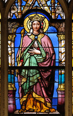 Saint Clothilde, stained glass window from Saint Germain-l'Auxerrois church in Paris, France