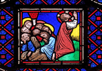 Jesus and his disciples on Mount of Olives, stained glass window from Saint Germain-l'Auxerrois church in Paris, France