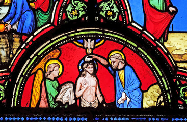 Baptism of Christ, stained glass window from Saint Germain-l'Auxerrois church in Paris, France