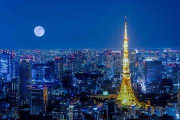 Fototapeta premium Tokyo tower with full moon