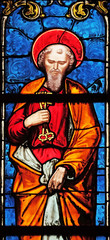 Obraz premium Saint Peter, stained glass window from Saint Germain-l'Auxerrois church in Paris, France 