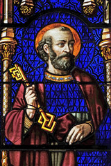 Saint Peter, stained glass window from Saint Germain-l'Auxerrois church in Paris, France 