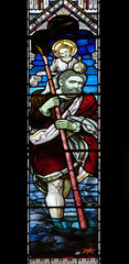 Saint Christopher, stained glass window in the American Cathedral Church of the Holy Trinity in Paris, France