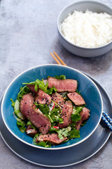 Asian beef  with cucumber salad