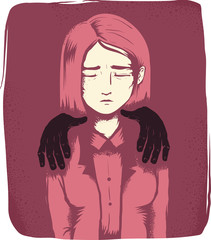 Girl Sexual Harassment Hands Illustration