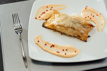 Fried meat in the dough on the table