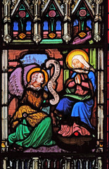Annunciation of the Virgin Mary stained glass windows in the Saint Eugene - Saint Cecilia Church, Paris, France