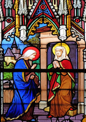 Visitation of the Virgin Mary stained glass windows in the Saint Eugene - Saint Cecilia Church, Paris, France 
