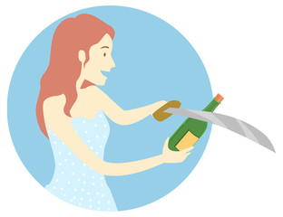 Girl Try Sabrage Champagne Illustration