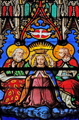 Obraz na płótnie Canvas Coronation of the Virgin Mary, stained glass windows in the Saint Eugene - Saint Cecilia Church, Paris, France 