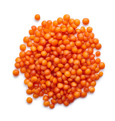 A heap of red lentils isolated on white background.
