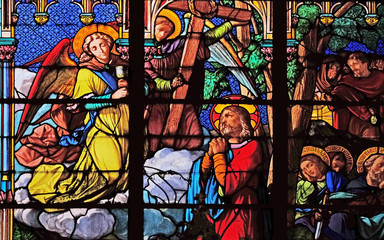 Jesus and his disciples on Mount of Olives, stained glass windows in the Saint Eugene - Saint...