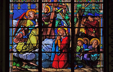 Jesus and his disciples on Mount of Olives, stained glass windows in the Saint Eugene - Saint...