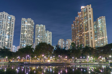 Fototapeta na wymiar Residential district in Hong Kong city at night
