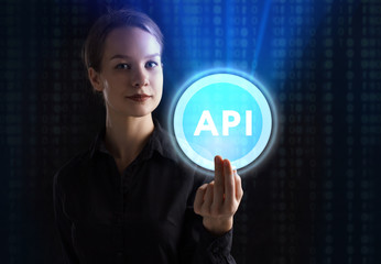 The concept of business, technology, the Internet and the network. A young entrepreneur working on a virtual screen of the future and sees the inscription: API