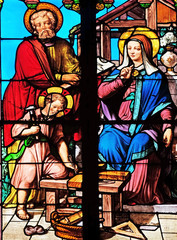 The Holy Family, stained glass windows in the Saint Eugene - Saint Cecilia Church, Paris, France 