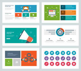 Business presentation templates flat design vector infographic icons and elements.