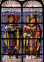 Saint Fulgentius and Saint Leo, stained glass window in the Saint Augustine church in Paris, France 