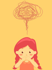 Kid Girl Stutter Shut Mouth Hands Illustration