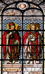 Saint Hilarius and Saint Augustine, stained glass window in the Saint Augustine church in Paris,...