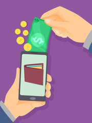 Hand Money Cellphone Wallet Illustration