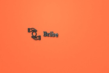 Text Bribe with dark grey 3D illustration and orange background