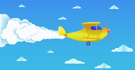 Yellow airplane flies in the sky