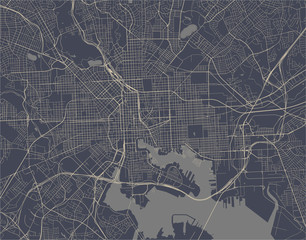 map of the city of Baltimore, Maryland, USA