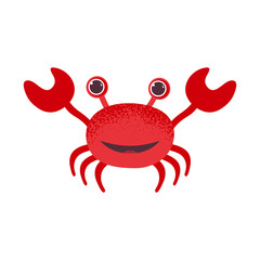 Cute cartoon red crab drawing. Funny smiling crab character vector illustration.