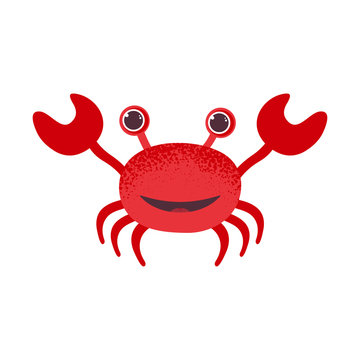 Cute cartoon red crab drawing. Funny smiling crab character vector illustration.