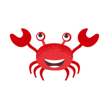 Cute cartoon red crab drawing. Funny smiling crab character vector illustration. Haha emoji. Smiley face