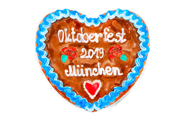 Oktoberfest 2019 Gingerbread heart with white isolated background