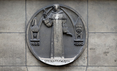 Albertus Magnus, also known as Saint Albert the Great, was a German Catholic Dominican friar and bishop. Stone relief at the building of the Faculte de Medicine Paris