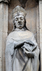 Saint Cera statue on the portal of the Saint Germain l'Auxerrois church in Paris, France