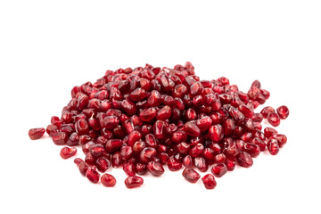 Peeled red pomegranate on white background
