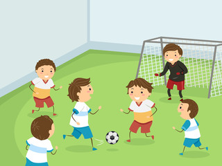 Stickman Kids Play Indoor Football Illustration