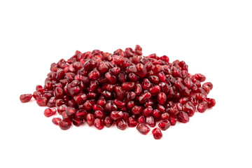 Peeled red pomegranate on white background