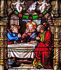 Supper at Emmaus, stained glass windows in the Saint Gervais and Saint Protais Church, Paris,...