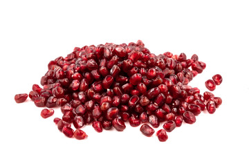 Peeled red pomegranate on white background